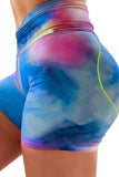 Women's Workout Stretchy Tie Dye Yoga Shorts Blue