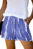 Summer Tie Dye Elastic Waist Casual Shorts Blue