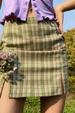 Women's Summer High Waisted Slit Bodycon Plaid Skirt