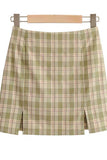 Women's Summer High Waisted Slit Bodycon Plaid Skirt