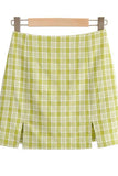 Women's Plaid Skirt Slit High Waisted Mini Skirt