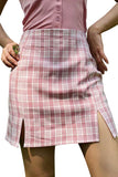 Women's Plaid Skirt Slit High Waisted Mini Skirt