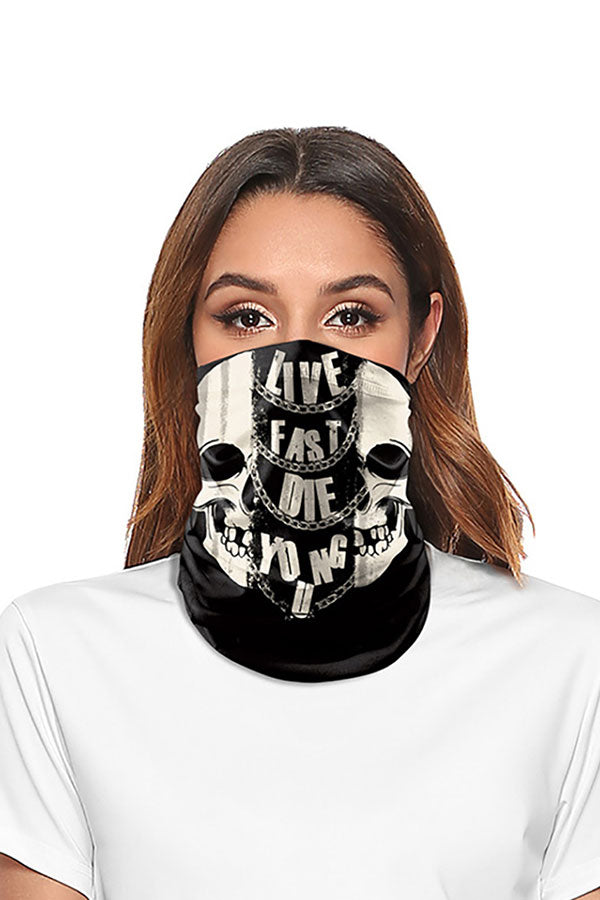 Skull And Letter Print Neck Gaiter For Outdoor Sports