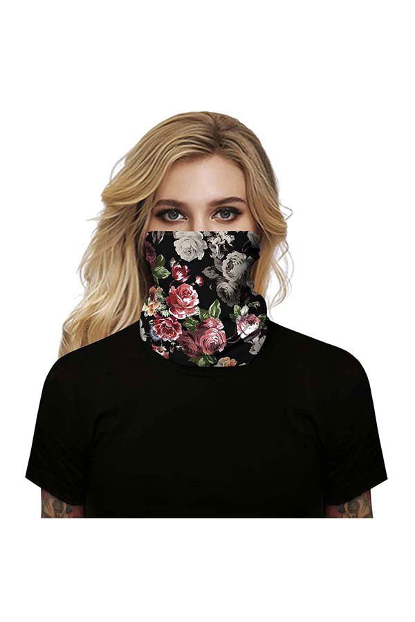 Floral Print Multifunctional Motorcycle Neck Gaiter For Dust Protection Dark Red