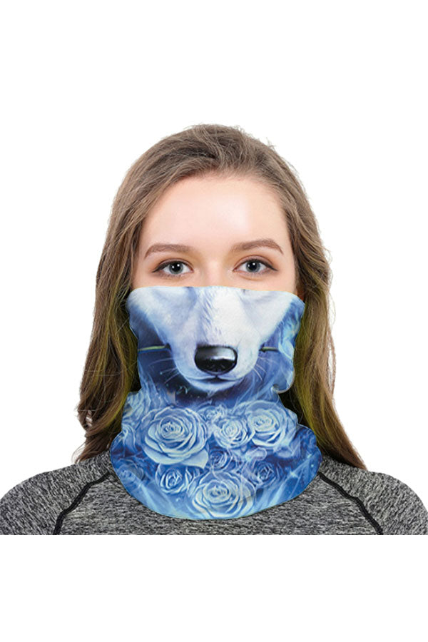 Windproof Rose Fox Print Neck Gaiter For Dust Protection