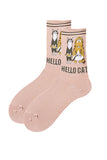 Women's Casual Cat Print Funny Crew Socks Pink