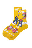 Women's Novelty Cute Bear Print Casual Crew Socks Yellow