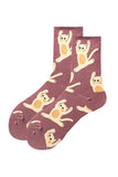 Women's Cotton Funny Cat Print Casual Crew Socks Pink