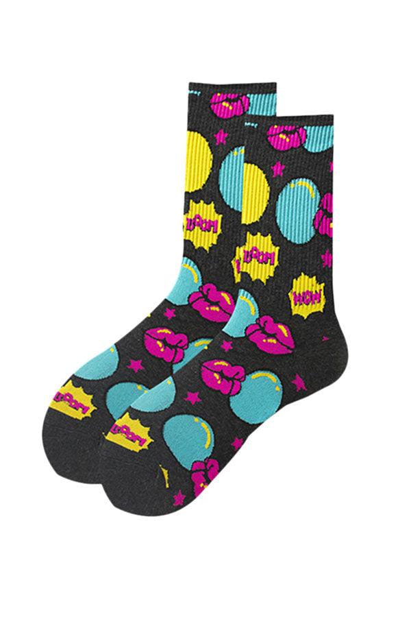 Women's Colorful Funny Lip Print Cotton Novelty Crew Socks