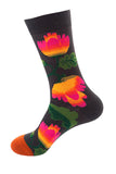 Women's Casual Colorful Floral Print Funny Cotton Crew Socks Black