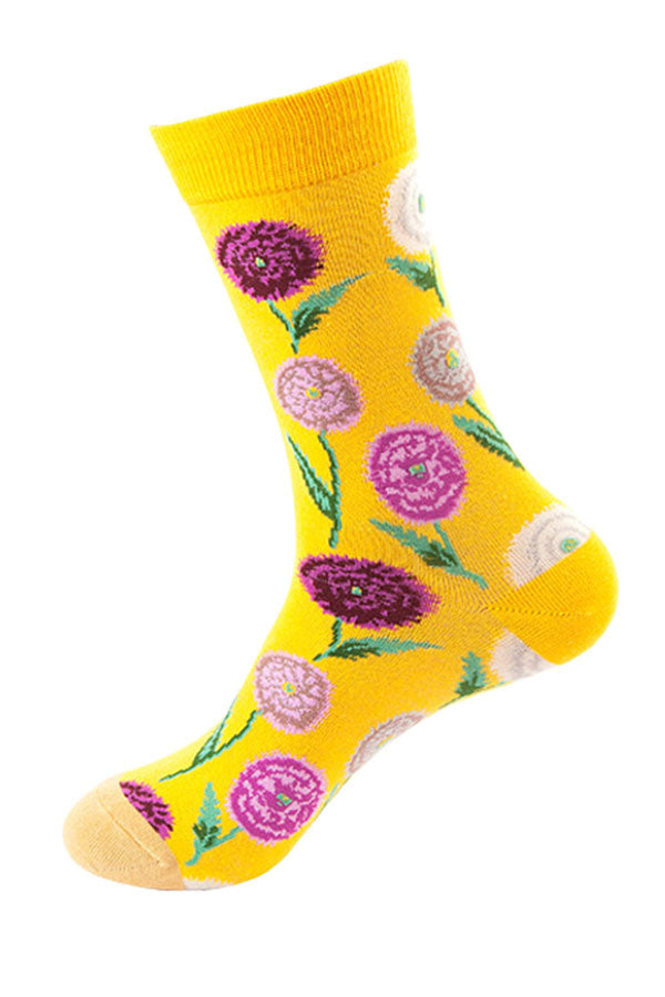 Women's Colorful Novelty Funny Floral Print Casual Cotton Crew Socks