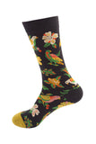 Women's Novelty Funny Floral Print Casual Cotton Crew Socks Black