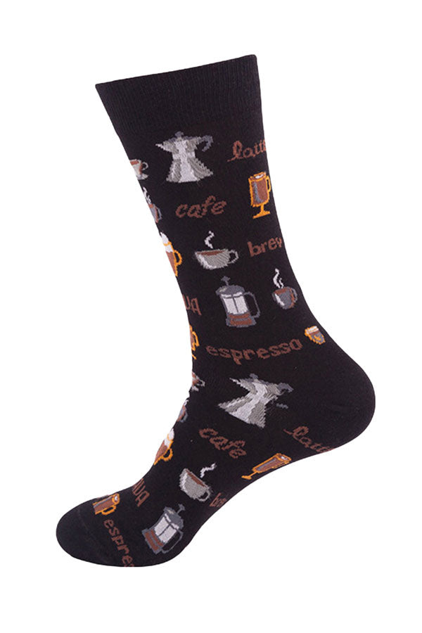 Funny Coffee Print Casual Cotton Crew Socks For Women