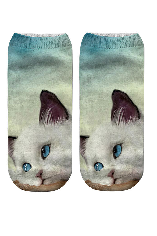 Women's Funny Colorful 3D Cute Cat Print Low Cut Socks