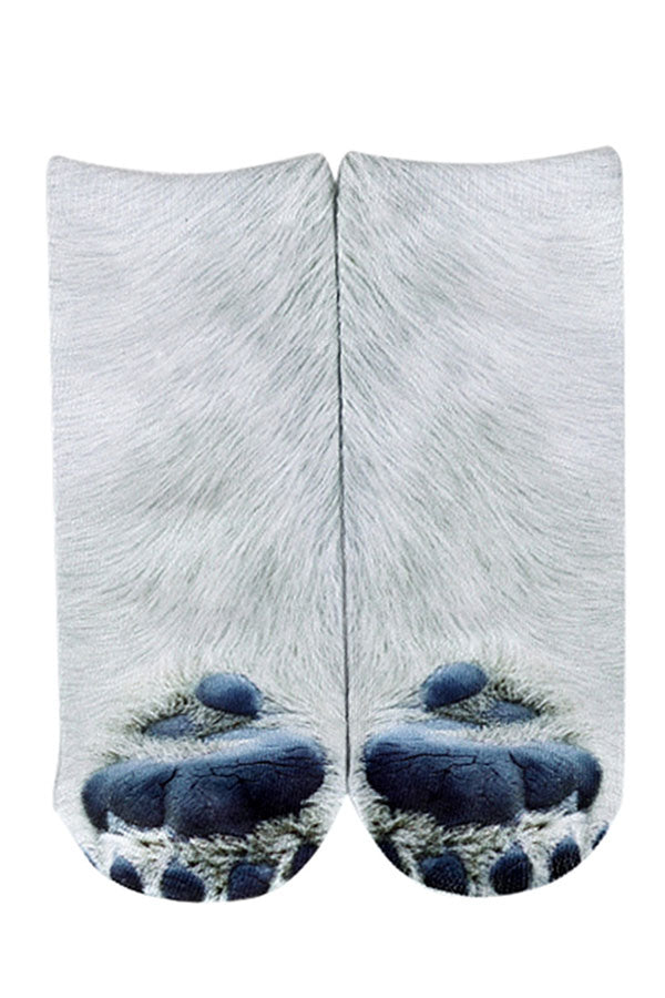 Women's Funny Novelty Animal White Bear Paws Print Low Cut Socks