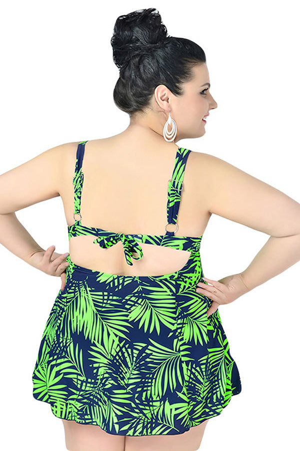 Green Plus Size Floral Printed Swimwear Top&Swimwear Bottom