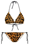 Womens Leopard Printed Top & Double-strings Bottom Bikini Set Chestnut