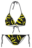 Womens Sexy Batman Printed Top&Double-strings Bottom Bikini Set Yellow