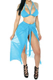 Women's Halter Top Cut Out 3 Pieces Swimwear with Mesh Maxi Skirt