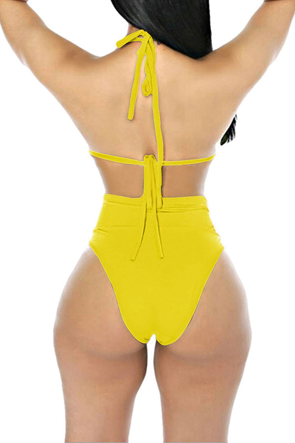 Halter High Cut Mesh 3Pcs Co-Ord Bikini Set