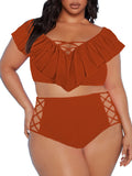 Women's Plus Size Ruffle Two Piece High Waisted Swimsuit