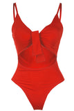 Womens Sexy Tie Bandage Cut Out High Waisted One Piece Swimsuit Red