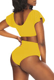Cape Sleeve Plain High Waisted Bikini Set Yellow