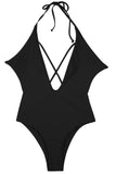 V Neck Cross Backless High Cut One-Piece Swimsuit