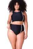 Plus Size Sleeveless Color Block High Waisted Two-Piece Swimsuit Black