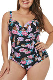 Women's Tiger Floral Print Pleated Plus Size One Piece Swimsuit