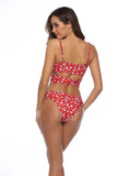 Sexy Deep V Neck Criss Cross Bandage Tie Two Piece Swimsuit Dark Red