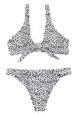 Scoop Neck Tie Front Leopard Print High Cut Bikini Set