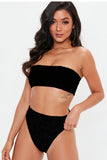 Sexy Bandeau Top Plain High Waisted Bikini Set Black