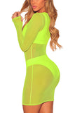 Sexy Long Sleeve Sheer Cover Up Dress Light Green