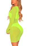 Sexy Long Sleeve Sheer Cover Up Dress Light Green