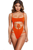 Square Neck Tie Cut Out Plain High Cut One Piece Swimsuit Tangerine