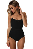 Backless Plain Rope Belted One Piece Swimsuit Black