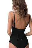 Backless Plain Rope Belted One Piece Swimsuit Black