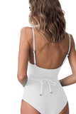 Backless Plain Rope Belted One Piece Swimsuit White