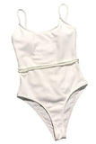 Backless Plain Rope Belted One Piece Swimsuit White