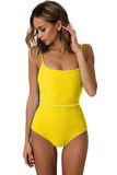 Backless Plain Rope Belted One Piece Swimsuit Yellow