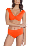 Solid Tie Back Pleated Two Piece Swimsuit Orange