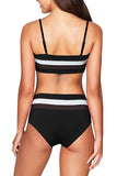 Color Block Striped High Waisted Bikini Set Black