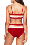 Color Block Striped High Waisted Bikini Set Red