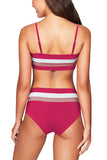 Striped High Waisted Color Block Bikini Set Ruby