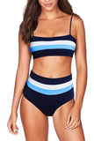 Women's Bandeau Top High Waisted Stripes Bikini Set