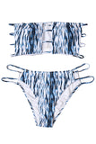 Sexy Bandeau Top Strappy Cut Out Tie Dye High Cut Bikini Set Blue