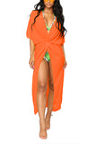Half Sleeve Twist Swimsuit Cover Up Dress Orange