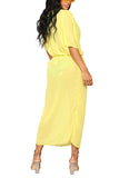 Twist Front V Neck Maxi Cover Up Dress Yellow