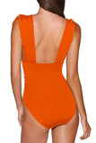 Ruched Plunging Neck High Cut One Piece Swimsuit Orange